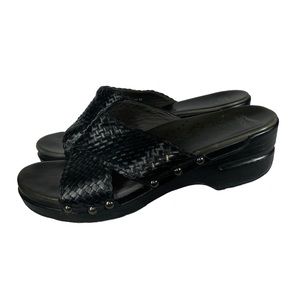 Dansko Mila Black Woven Leather Criss Cross Slip-On Sandals